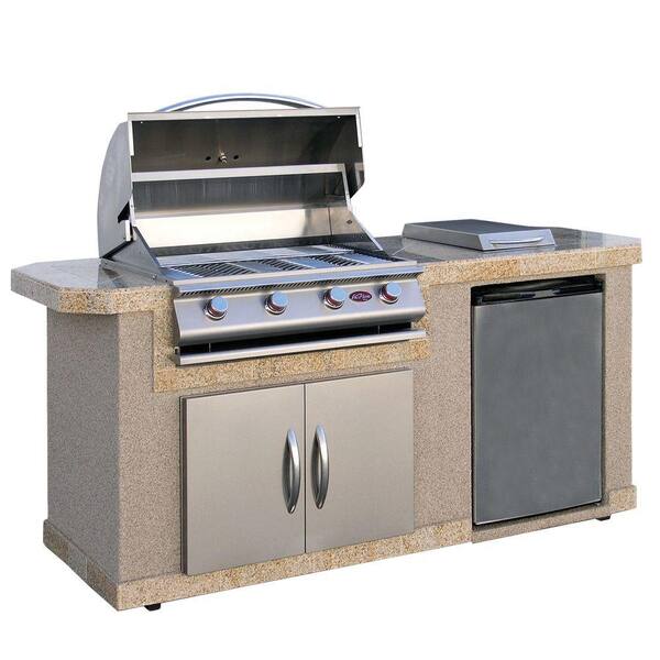 Cal Flame 7 ft. Stucco Grill Island with 4-Burner Stainless Steel Propane Gas Grill