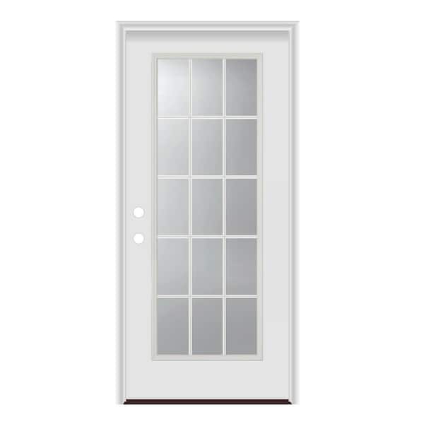 32 in. x 80 in. Right-Hand/Inswing Full Lite 15 Lite GBG Clear Glass Insert Smooth Fiberglass Prehung Door w/ PVC Frame