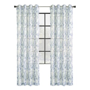 Jenny Indigo Polyester Chiffon 52 in. W x 95 in. L Grommet Indoor Light Filtering Curtain (Single-Panel)