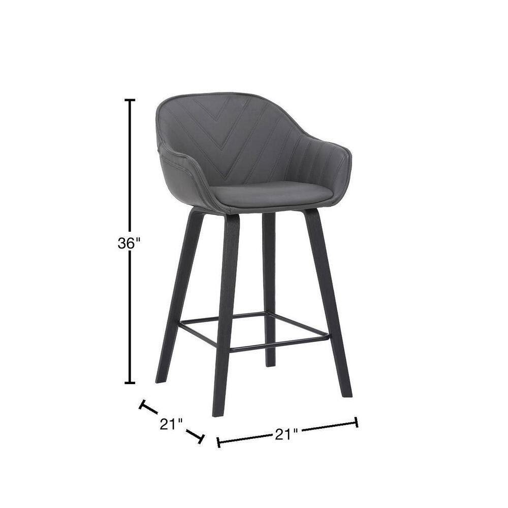 Contemporary V-Design 26" Faux Leather & Wood Counter Stool in Gray