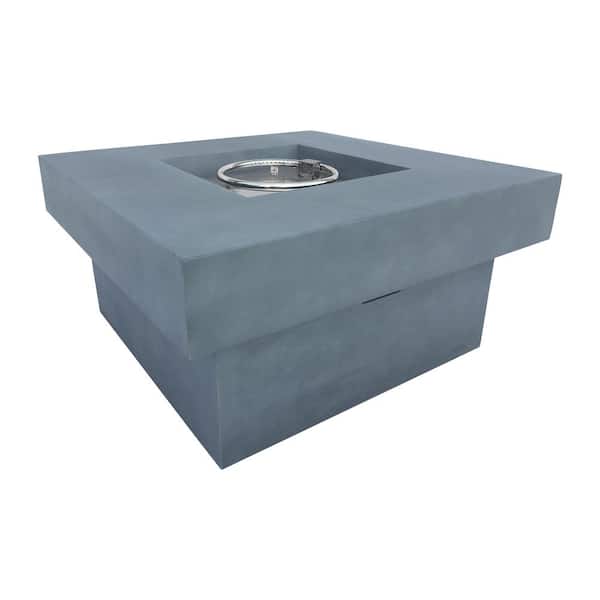 Armen Living Marquee 36 in. W Square Stone Propane Outdoor Patio Fire Pit in Light Grey with Concrete Texture