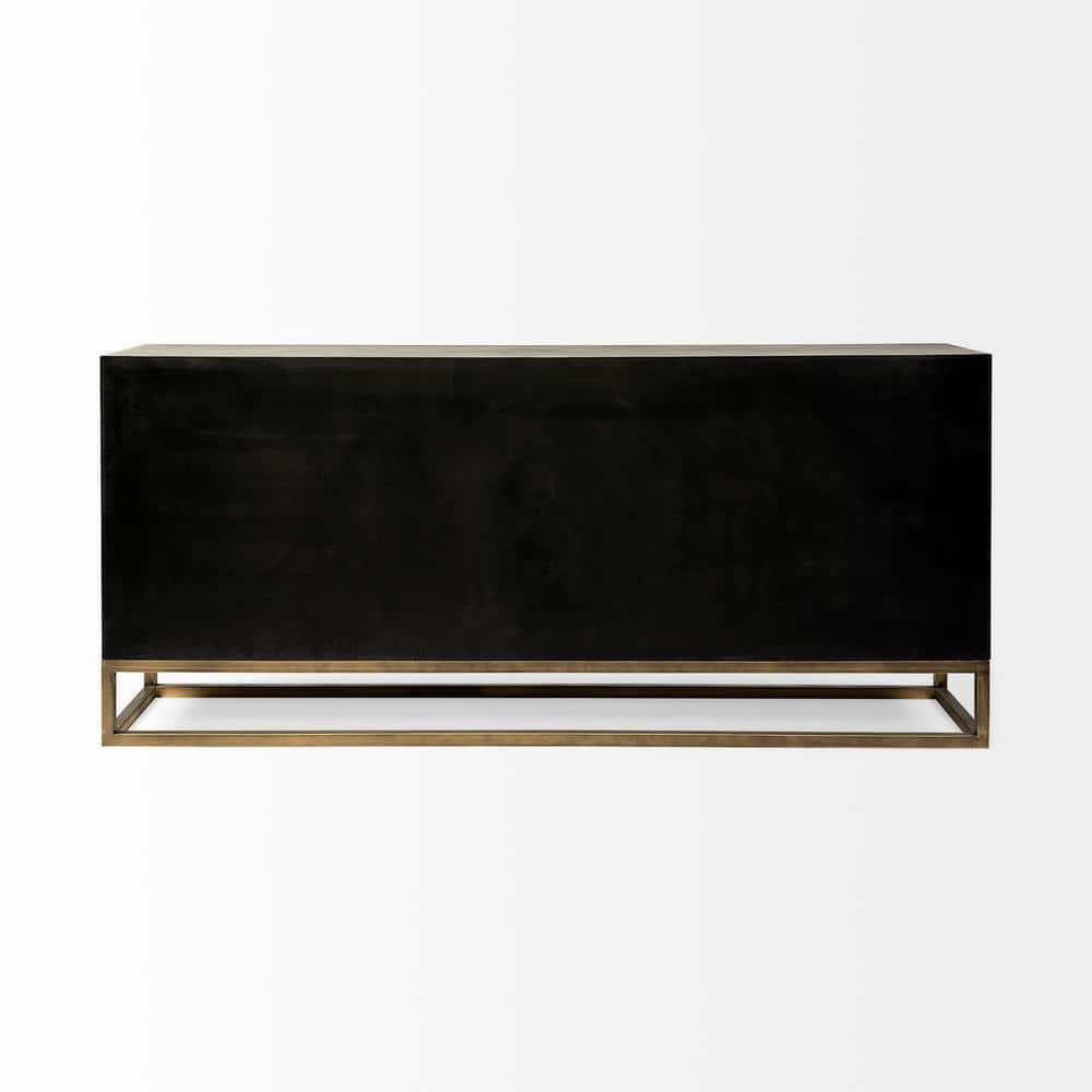 Dezi 70'' Natural Wood Farmhouse Sideboard with Brass Accents