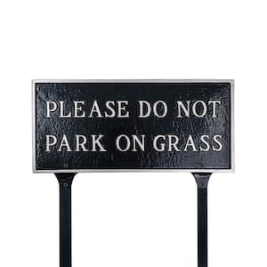 Please Do Not Park On Grass Standard Rectangle Statement Plaque with Lawn Stakes-Black/Silver
