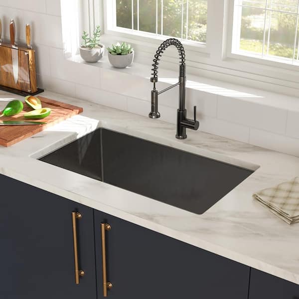 Gunmetal Black Kitchen Sink, 30"x18"x10" Undermount Single Bowl Basin, 16 Gauge Stainless Steel with 10-Inch Depth