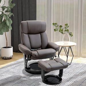 Brown PU Leather Massage Chair with Ottoman and Swivel