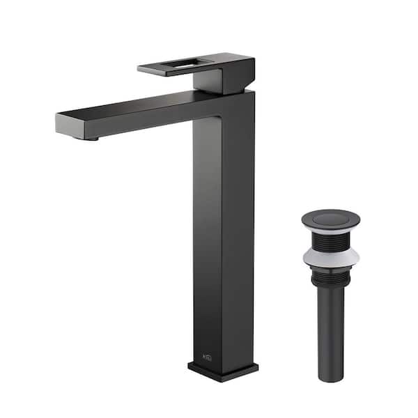 KIBI Single Handle Lever Handle Single Hole Bathroom Sink Faucet with Supply Lines and Pop-Up Drain in Matte Black