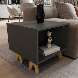 Runway 20 in. W Grey Rectangle Lacquered Wood End Table with Storage