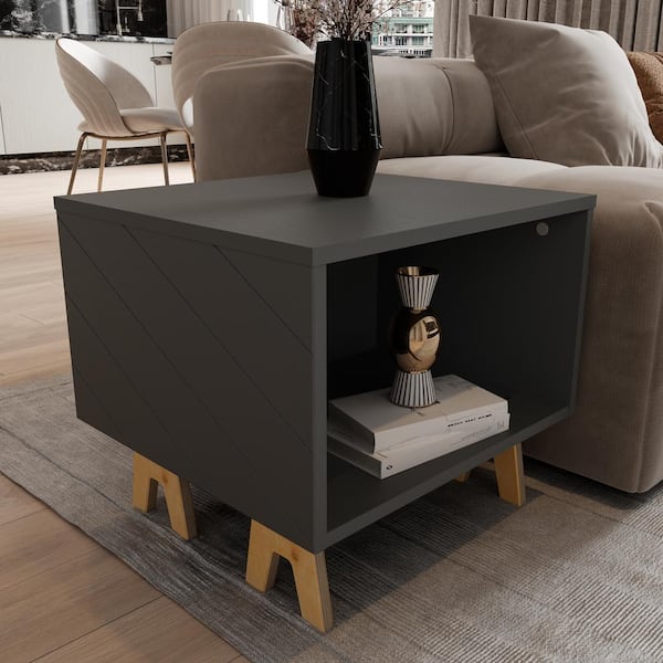 Nexera Runway 20 in. W Grey Rectangle Lacquered Wood End Table with Storage