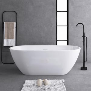 55 in. Acrylic Freestanding Flatbottom Soaking Bathtub in Glossy White with Drain