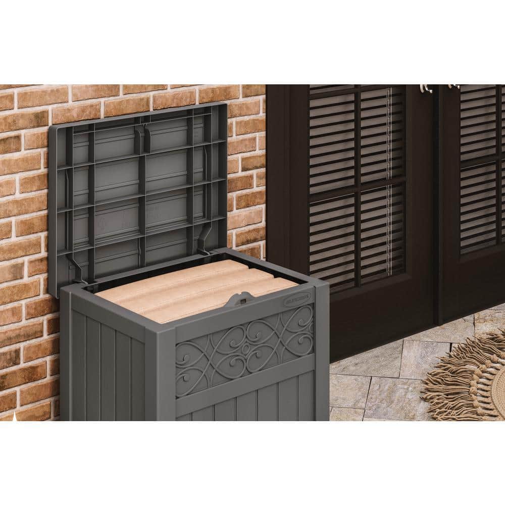 Modern Gray Resin 22 Gallon Deck Box with Scroll Design