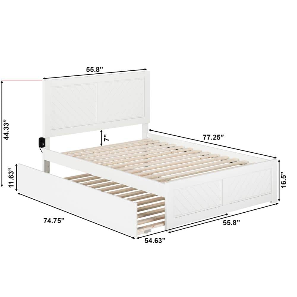 Walnut Full Platform Bed with Trundle and USB Charger