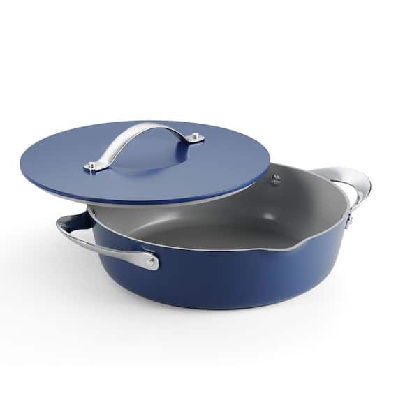 Fiora 12 In 4.25 Qt Aluminum Ceramic Non-Stick Frying Pan with Lid-Blue