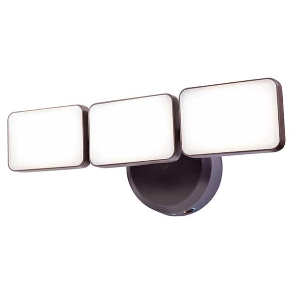 Heath Zenith Integrated LED Dusk to Dawn Bronze Triple Head Outdoor Flood Light with Adjustable Color Temperature