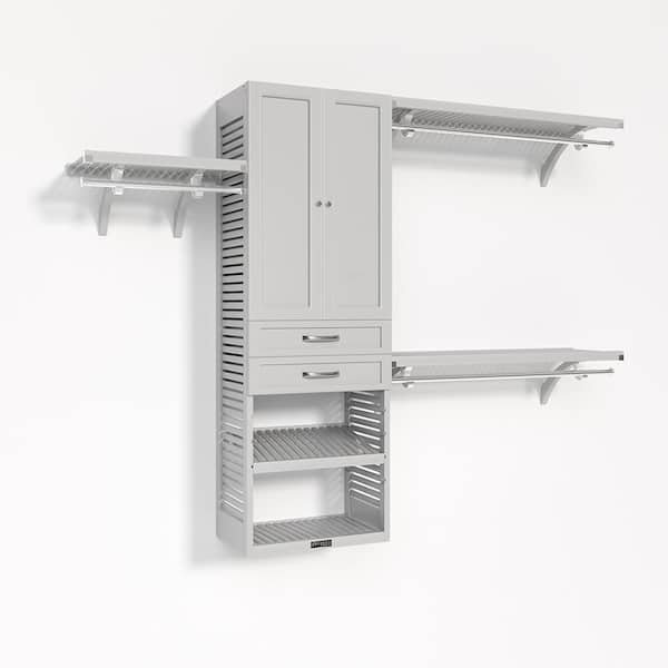 John Louis Home 72 in. W - 120 in. W White Walk in with 2 Shaker Style Drawers and Wood Door 16 in. Shelf Wood Closet System