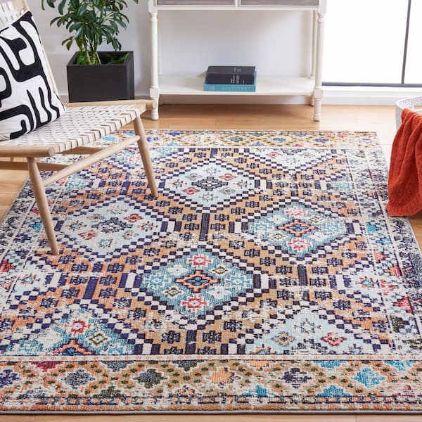 Madison Orange/Beige 7 ft. x 7 ft. Geometric Medallion Square Area Rug