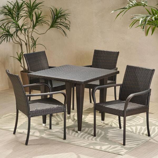 Noble House Trombone 29 in. Multi-Brown 5-Piece Metal Square Outdoor Dining Set