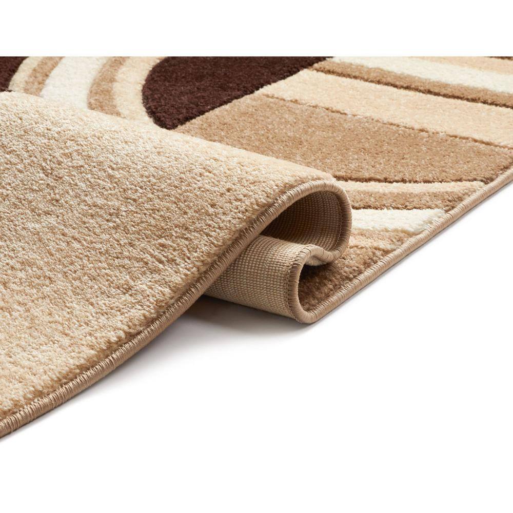 Ivory and Brown Geometric Synthetic Area Rug 3'11" x 5'3"