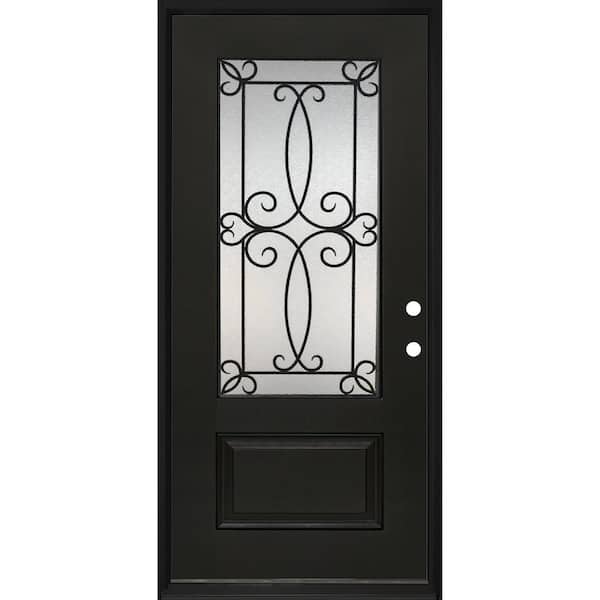 Regency 36 in. x 80 in. 3/4Lite Georgian Deco Glass LH Onyx Stained Mahogany Fiberglass Prehung Front Door