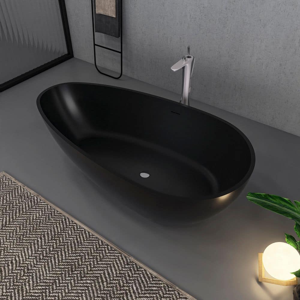 Matte Black 67'' Solid Surface Freestanding Soaking Bathtub