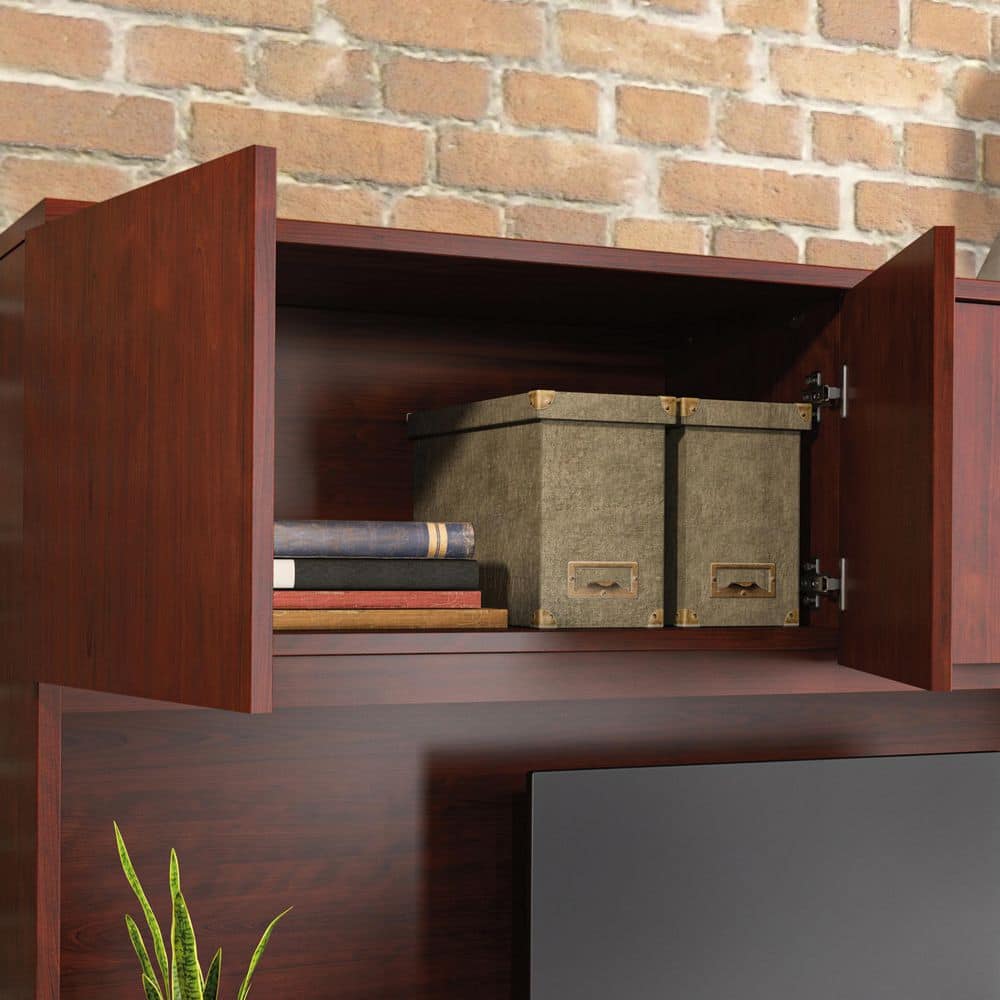 Classic Cherry Wood Grain Hutch with Adjustable Shelves and Cabinets
