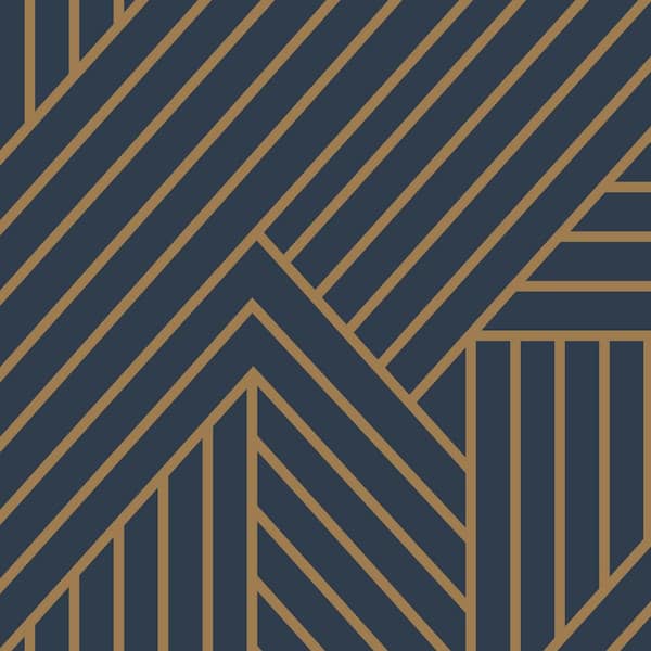 Unbranded Interwoven Parquet Pattern Navy Gold Peel and Stick Vinyl Wallpaper