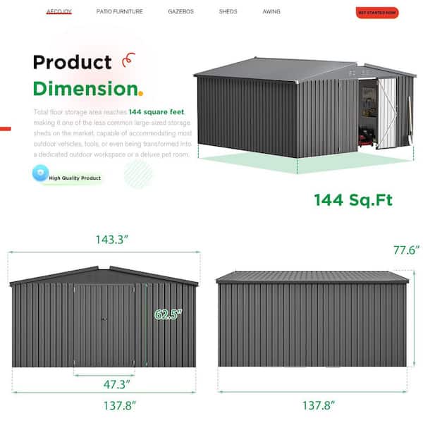 Zeus & Ruta 12 ft. W x 12 ft. D Metal Storage Shed with 2 Doors