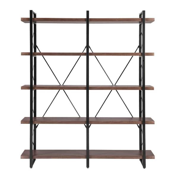 wetiny 71in. Espresso Wood 5 Shelf Standard Bookcase