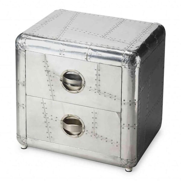 HomeRoots Amelia Silver Midway Aviator Side Table Wine Cabinet