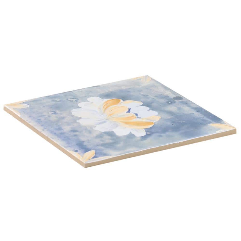 Angela Harris Blue and White Floral Porcelain Wall Tile