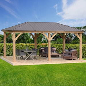 Meridian 12 ft. x 20 ft. Premium Cedar Outdoor Patio Shade Gazebo with Architectural Posts and Brown Aluminum Roof