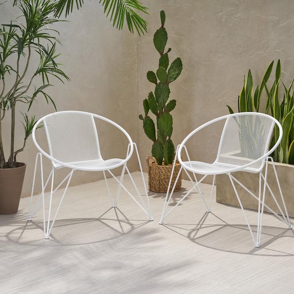 Sudzendf White Metal Outdoor Bar Stool (2-Pack)