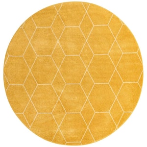 Trellis Frieze Yellow/Ivory 8 ft. x 8 ft. Round Geometric Area Rug