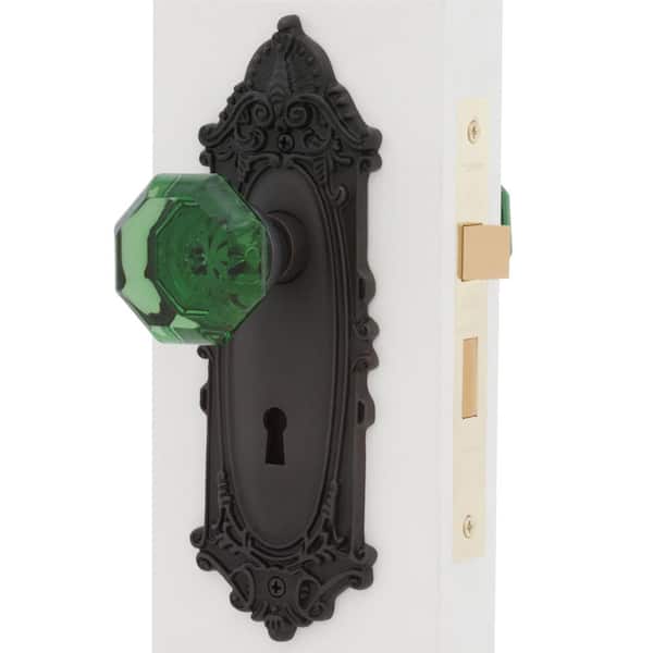 Nostalgic Warehouse 721318 Victorian Plate Passage Waldorf Emerald Door Knob in Timeless Bronze 2.75