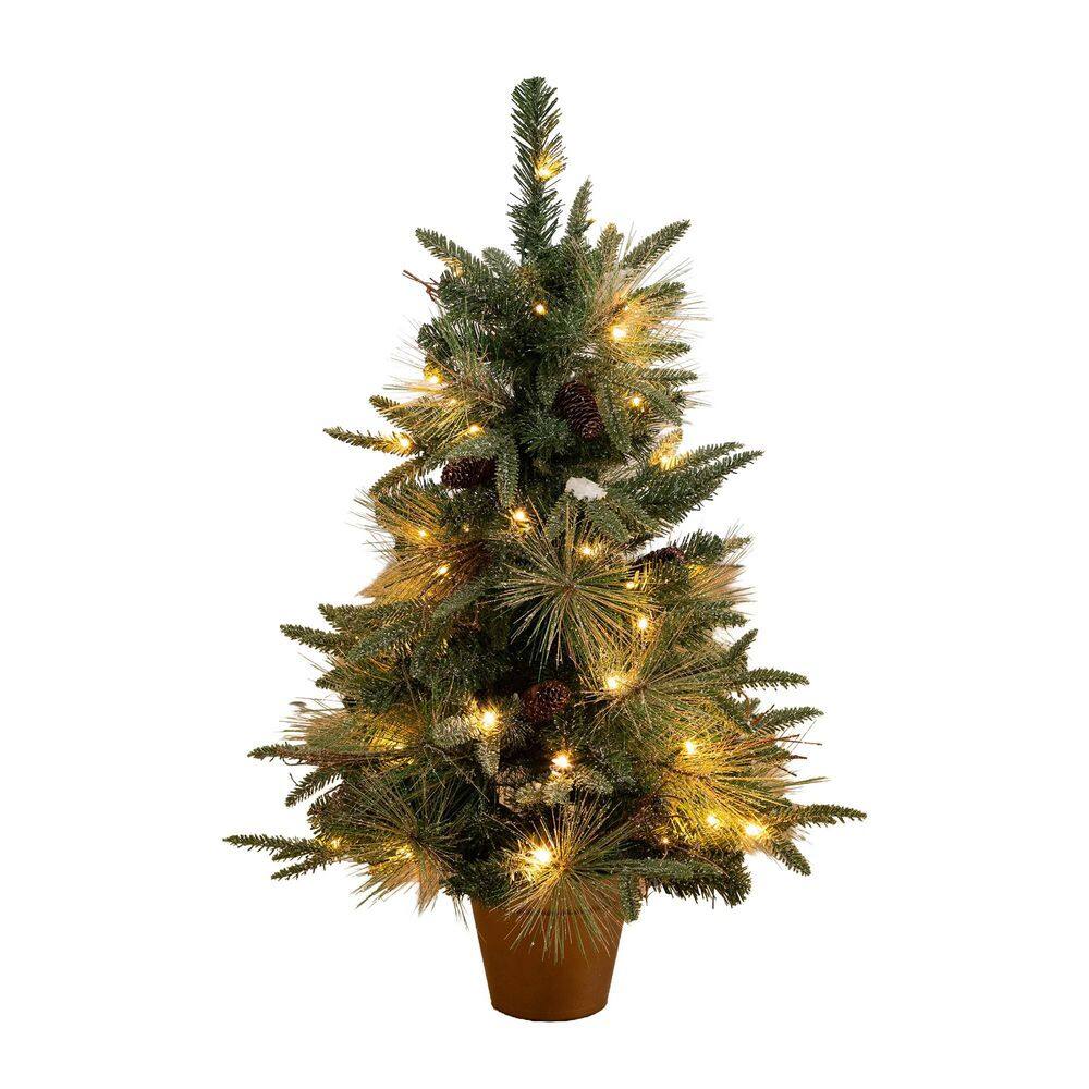 Nearly Natural 3 ft. Green Prelit LED Snowed Mixed Pine Artificial ...