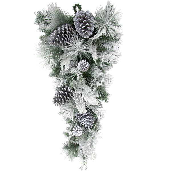 Fraser Hill Farm 30 in. Artificial Christmas Teardrop Wreath with Pinecones