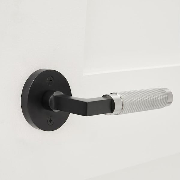 Barcelona Solid Brass Matte Black and Satin Silver Single Dummy Handle Knurled Door Lever with Round Rose