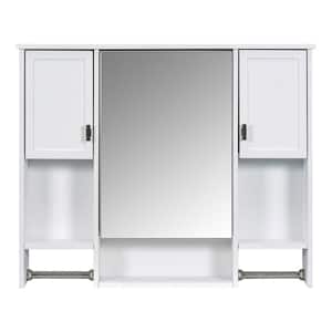 35 in. W x 28 in. H Rectangular Modern Wood Medicine Cabinet with Mirror, Towel Bar, 7 Shelves and 2 Doors, White