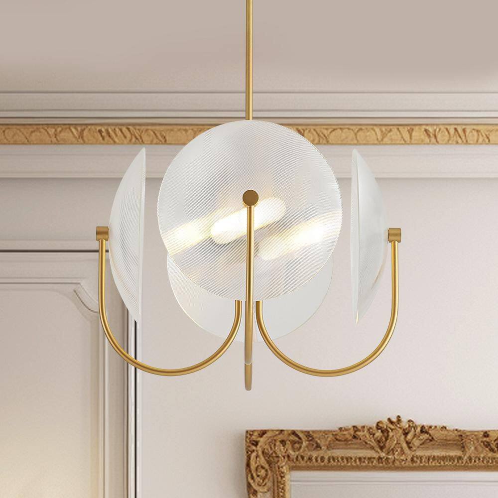 Ruban 4-Light 20 in.W Stain Gold Modern Sputnik Chandelier with Clear Striped Glass for Living Room and Foyer price history on PriceWatchPro