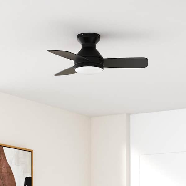 30 in. Indoor Black Flush Mount Low Profile Ceiling Fan with Integrated LED Light and Remote Control