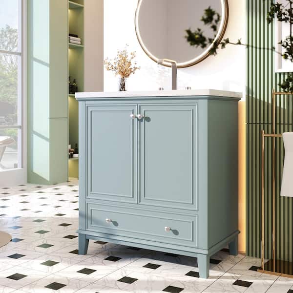 Staykiwi 30 in. W x 18 in. D x 34.80 in. H Single Sink Freestanding Bath Vanity in Green with White Ceramic Top
