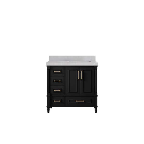 Willow Collections Hudson 36 in. W x 22 in. D x 36 in. H Right Offset Single Sink Bath Vanity in Black with 2 in. Pearl Gray qt Top