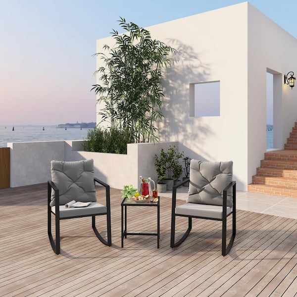 Tunearary Gray 3 Pieces Outdoor Patio Conversation Set with Cushions