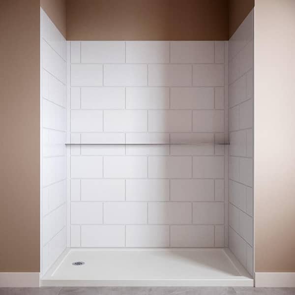 DSH-1880-214 36 in. L x 60 in. W x 76 in. H 4-Piece Glue-Up Alcove Shower Surround in White Tile Finish
