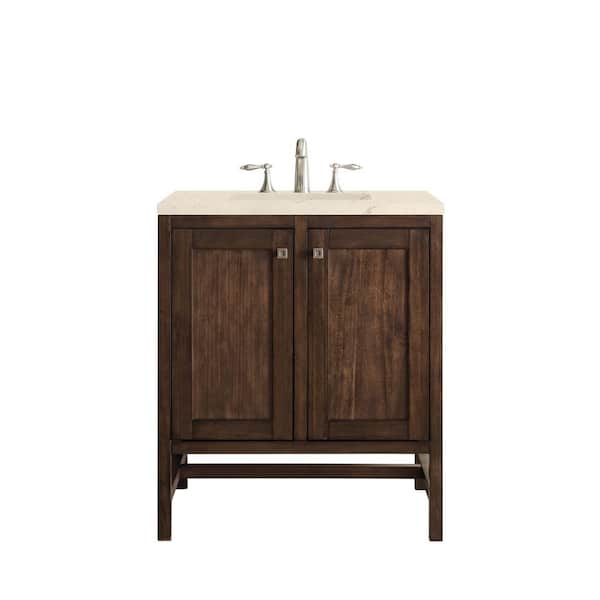 James Martin Vanities Addison 30 in. W x 23.5 in. D x 35.5 in. H Bath Vanity in Mid Century Acacia with Eternal Marfil Quartz Top and Basin