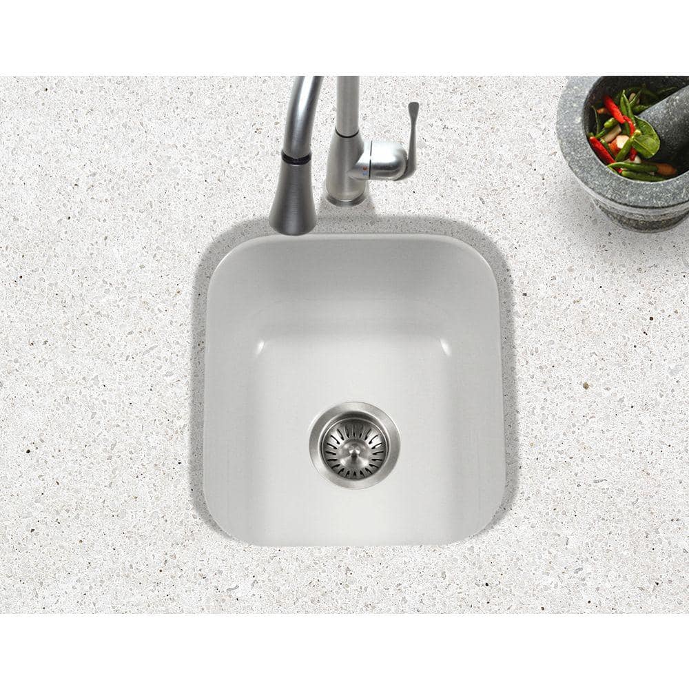 White Porcelain Enamel Steel Undermount Bar Sink, 17 inches