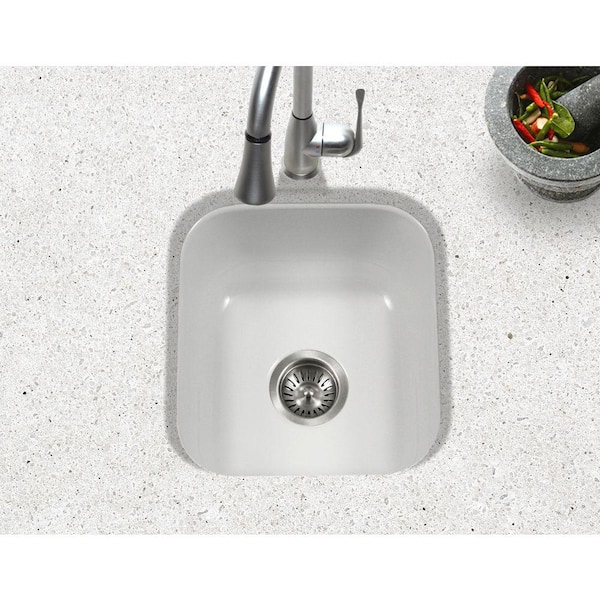 Houzer Porcela 17 in. White Porcelain Enamel Steel Undermount Single Bowl Bar Sink - PCB-1750 WH