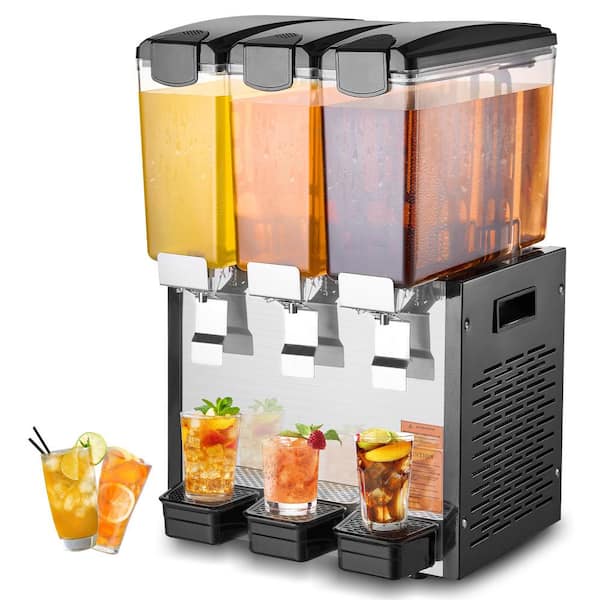 VEVOR Commercial Beverage Dispenser,3 Tanks 10.6 Qt. Per Tank Juice Dispenser,440-Watt Stainless Steel Iced Tea Drink Machine