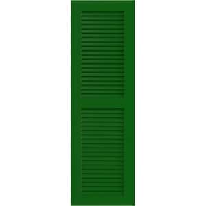 True Fit 12 in. x 62 in. PVC 2 Equal Louver Shutters, Pair in Viridian Green