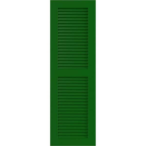 Ekena Millwork True Fit 12 in. x 74 in. PVC 2 Equal Louver Shutters, Pair in Viridian Green