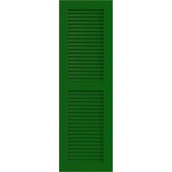 Ekena Millwork True Fit 15 in. x 39 in. PVC 2 Equal Louver Shutters, Pair in Viridian Green